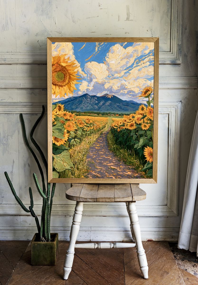 Sunflower Field Landscape Print. — room view 1