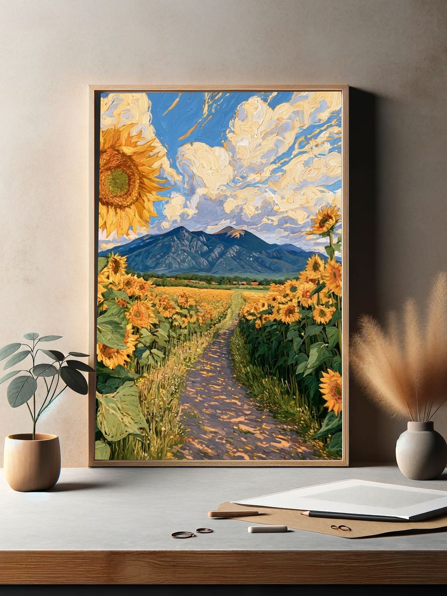Sunflower Field Landscape Print. — room view 2