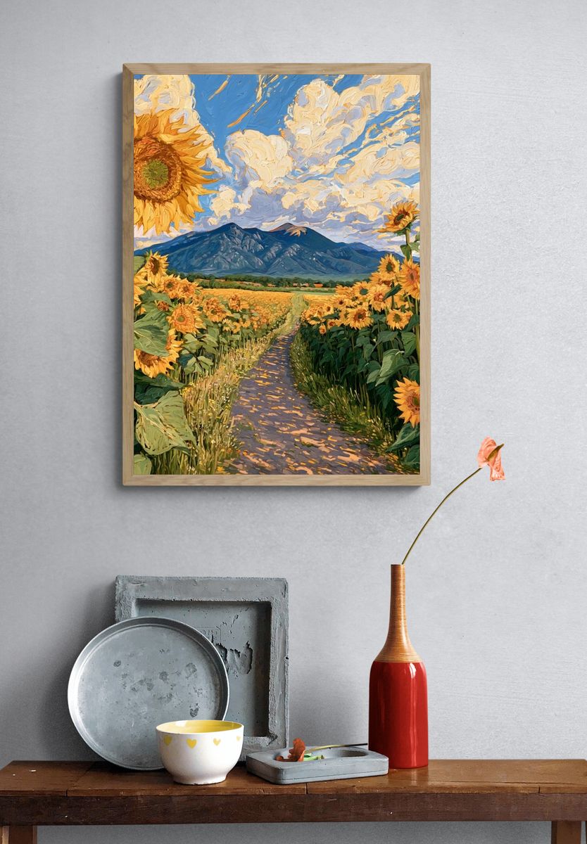 Sunflower Field Landscape Print. — room view 3