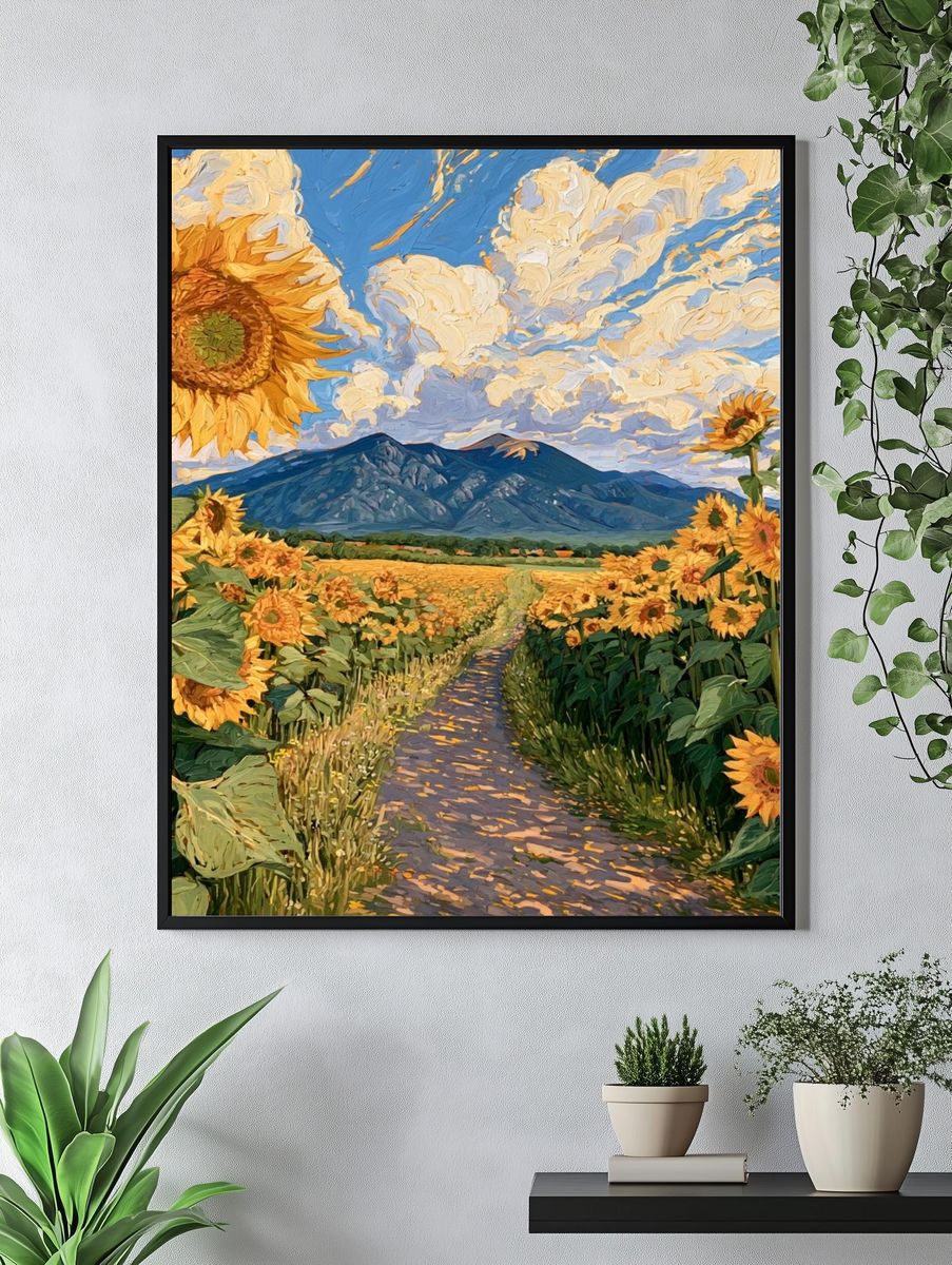 Sunflower Field Landscape Print. — room view 4