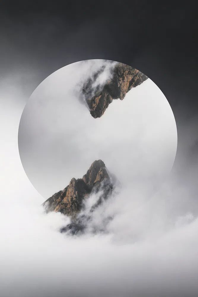 Misty Julian Alps peak round. poster — nature art