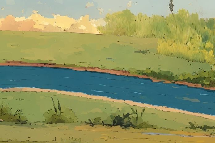 River Meadow Landscape Print. poster detail
