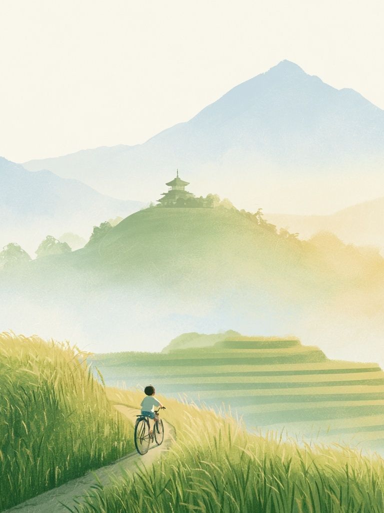 Misty Mountain Bicycle Landscape Poster. poster — nature art