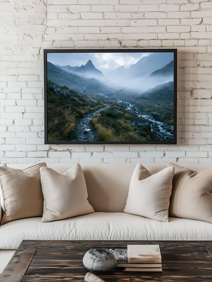 Misty Mountain Valley Landscape Poster. — room view 1