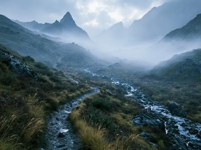 Misty Mountain Valley Landscape Poster.