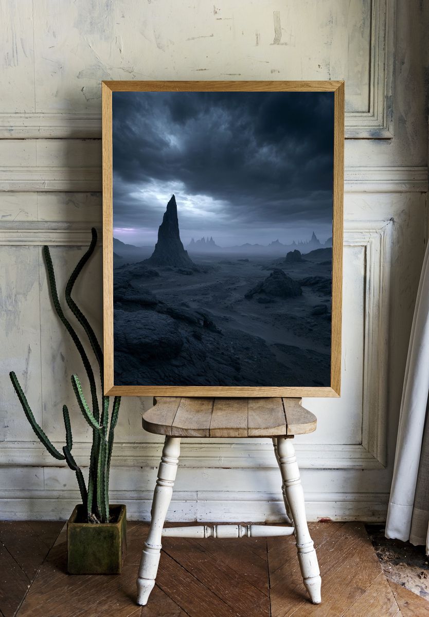 Stormy Alien Landscape Poster. room preview