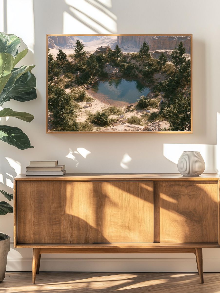 Desert Oasis with Goats Poster. — room view 3