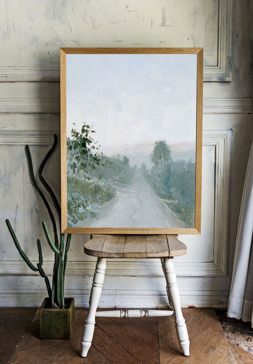 Misty Country Road Landscape Print. — room view 1