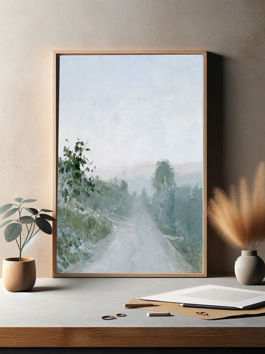 Misty Country Road Landscape Print. — room view 2