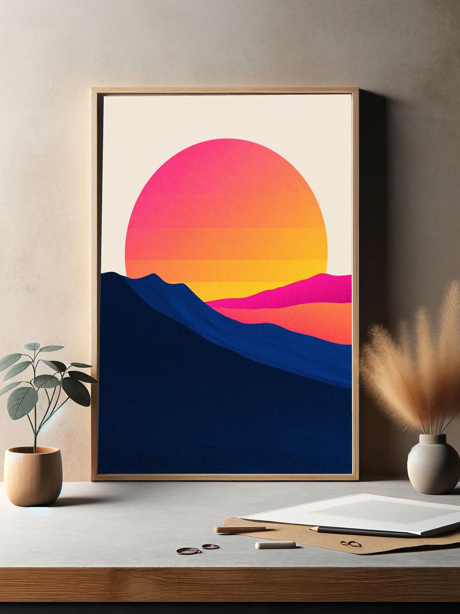 Neon Sunset Landscape Poster. — room view 2