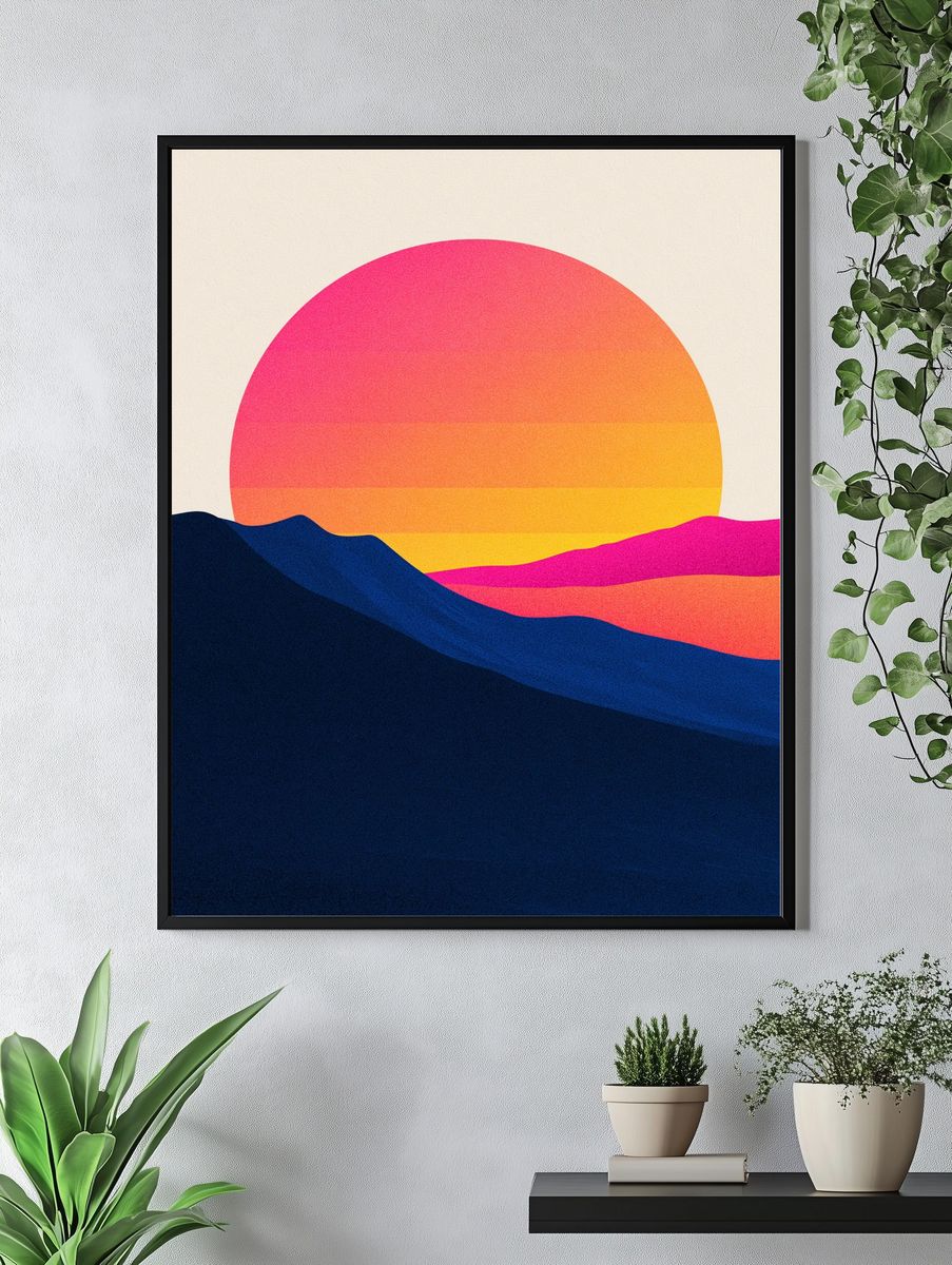 Neon Sunset Landscape Poster. — room view 4