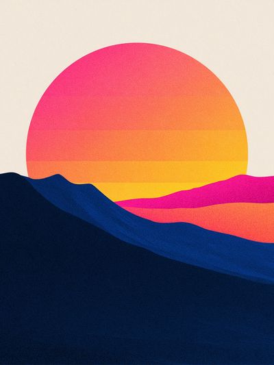 Neon Sunset Landscape Poster. poster