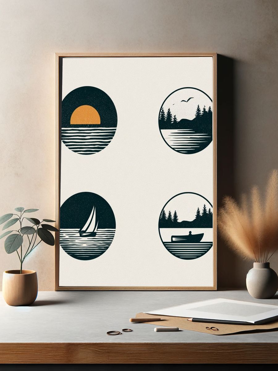 Lake Sunset Minimalist Print. — room view 2