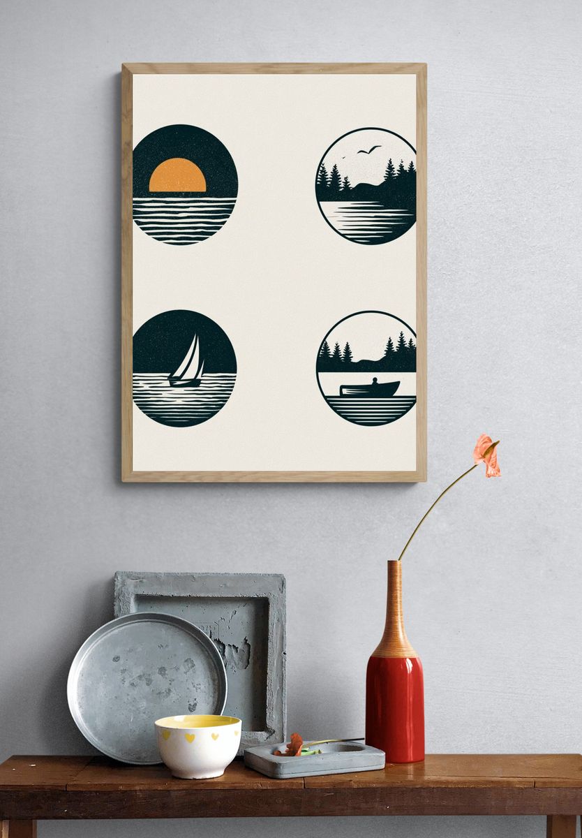 Lake Sunset Minimalist Print. — room view 3
