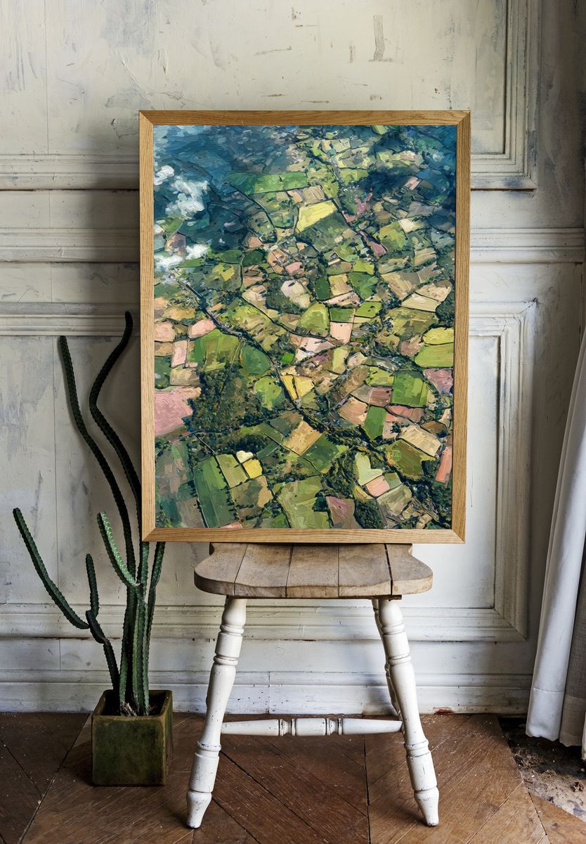 Patchwork Farmland Abstract Poster. — room view 1