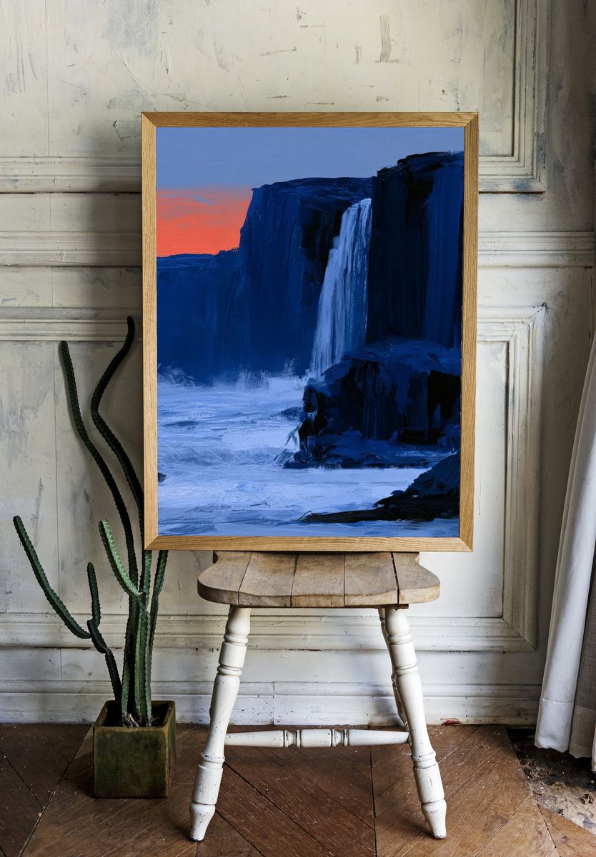 Arctic Cliff Waterfall Print. — room view 1