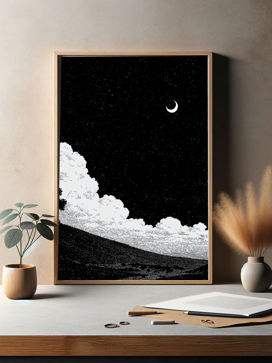 Moonlit Landscape Black-White Print. — room view 2