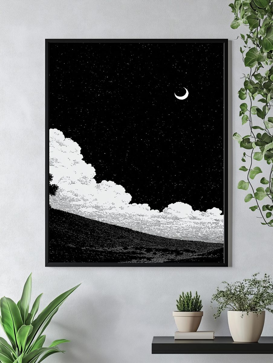 Moonlit Landscape Black-White Print. — room view 4