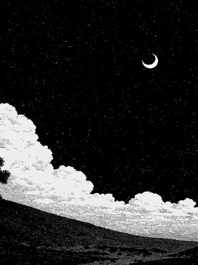 Moonlit Landscape Black-White Print. poster
