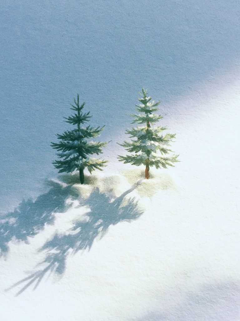Snowy Pines Watercolor Print. poster — nature art