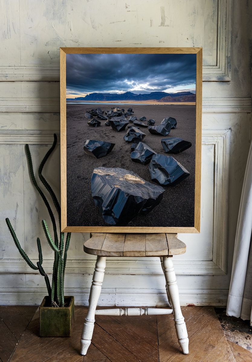 Black Obsidian Rocks — Nature Photography Poster. room preview