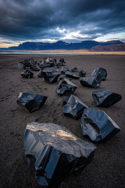 Black Obsidian Rocks — Nature Photography Poster.
