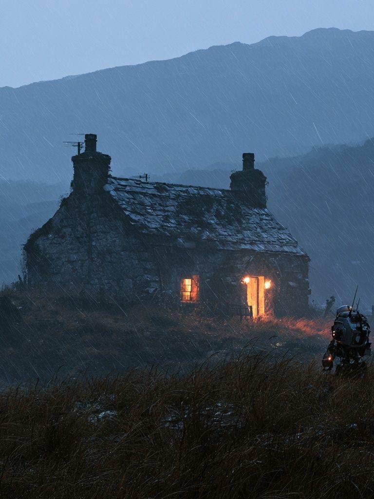 Stormy Cottage Landscape Print. poster detail