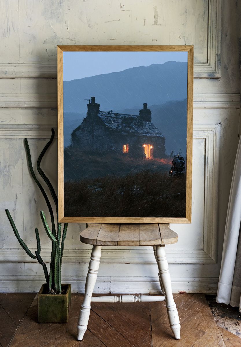 Stormy Cottage Landscape Print. — room view 1