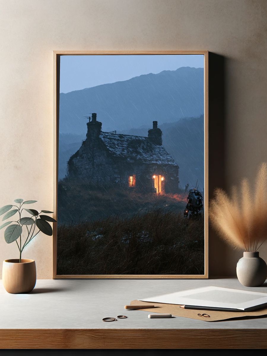 Stormy Cottage Landscape Print. — room view 2