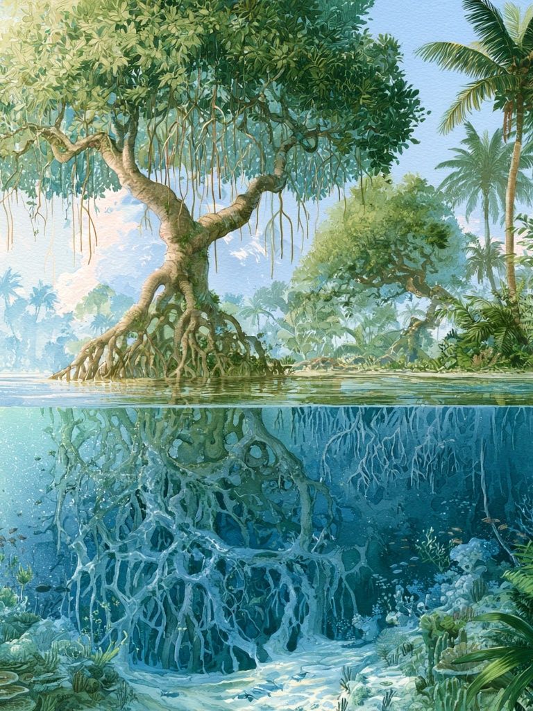 Tropical Mangrove Lagoon Print. poster detail