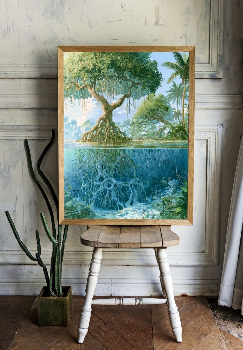 Tropical Mangrove Lagoon Print. — room view 1