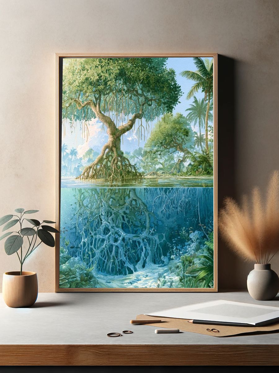 Tropical Mangrove Lagoon Print. — room view 2