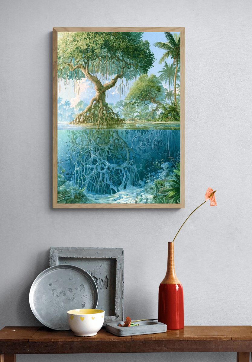 Tropical Mangrove Lagoon Print. — room view 3