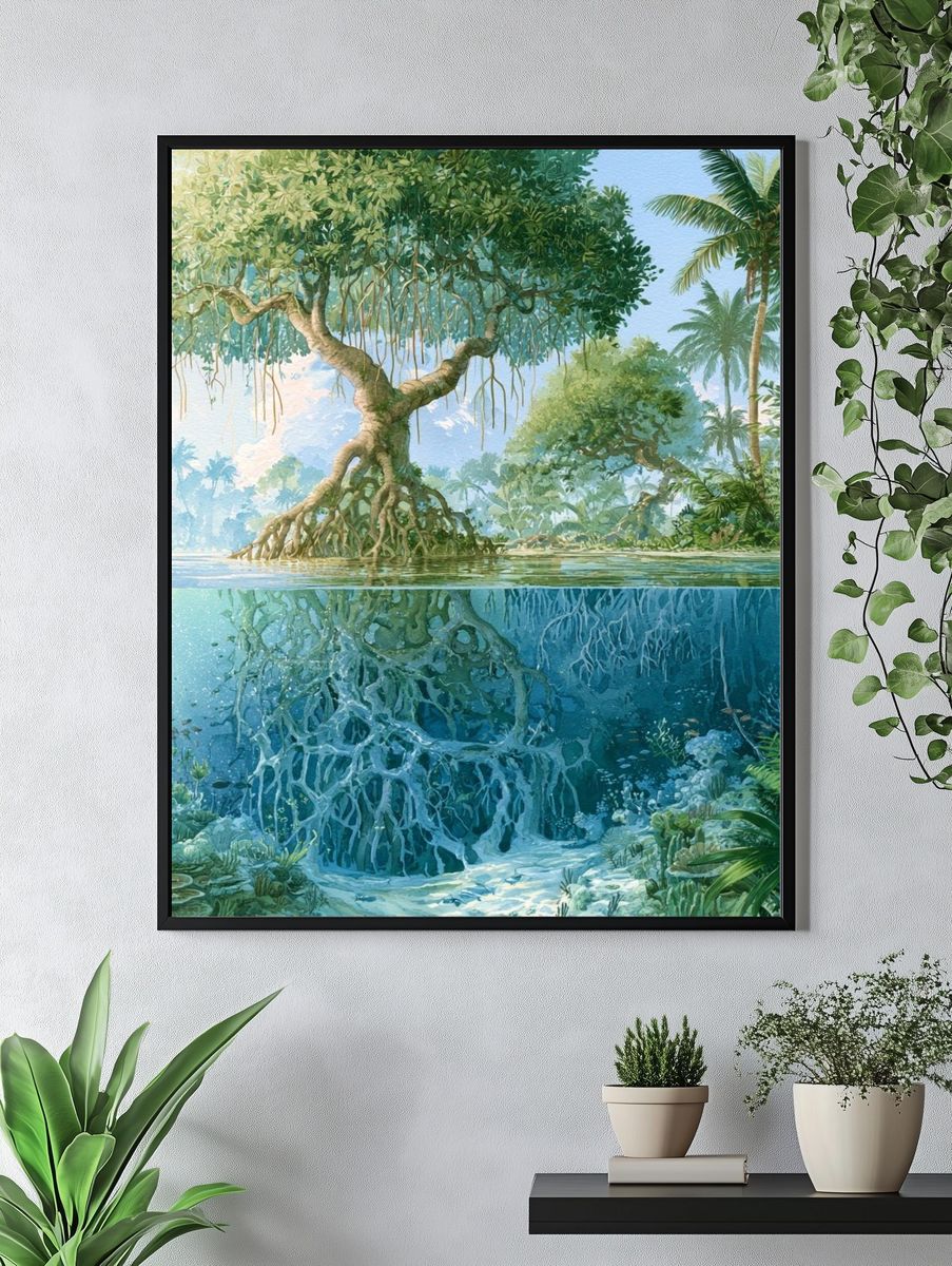 Tropical Mangrove Lagoon Print. — room view 4