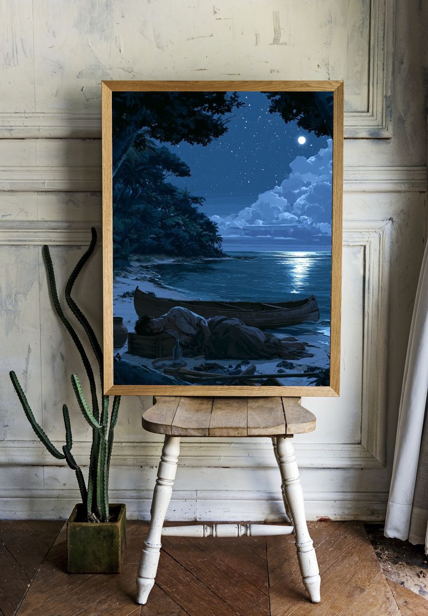 Moonlit Tropical Shore Poster. room preview