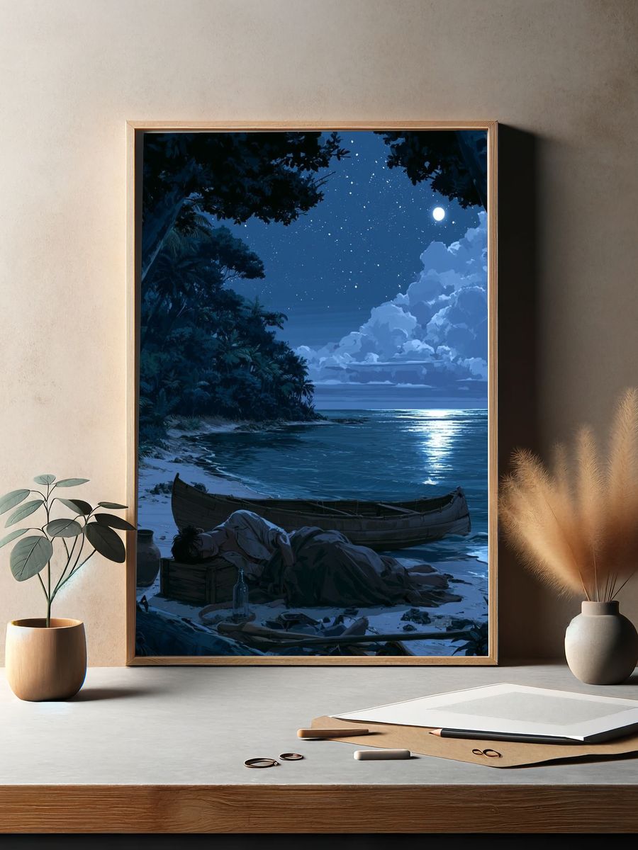Moonlit Tropical Shore Poster. — room view 2
