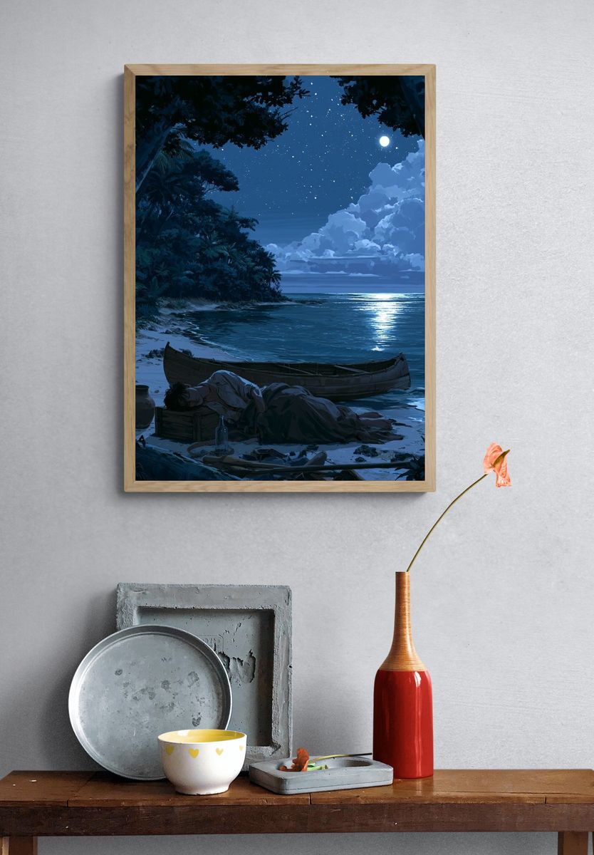 Moonlit Tropical Shore Poster. — room view 3