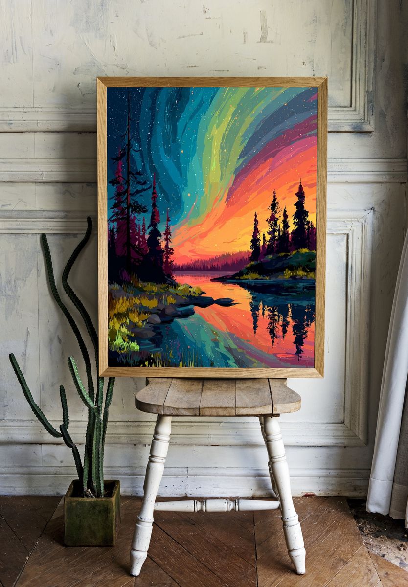 Aurora Forest Lake Print room preview