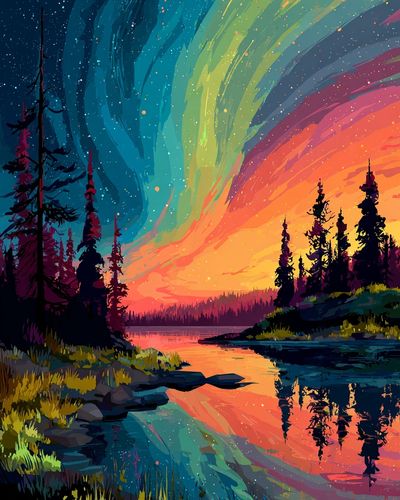Aurora Forest Lake Print