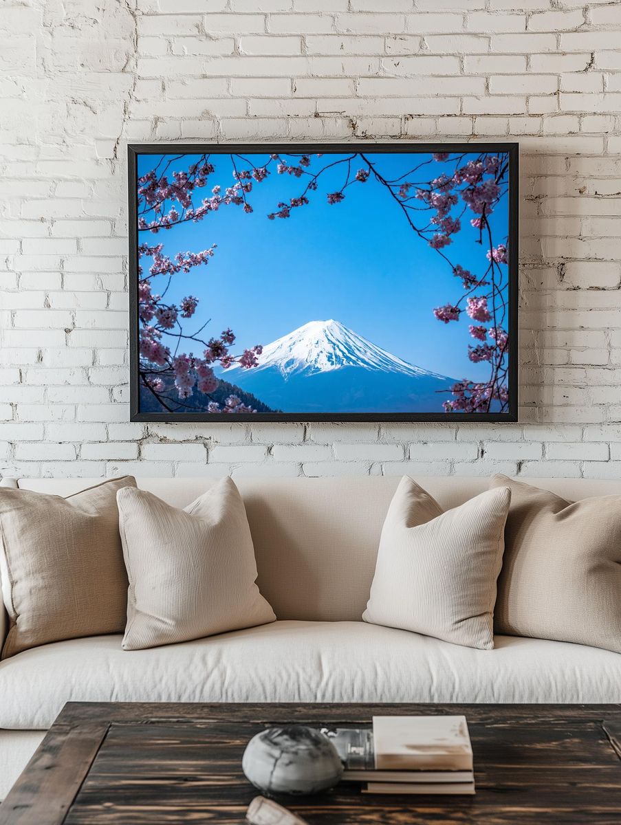 Blooming pink blossom branches Fuji. — room view 1