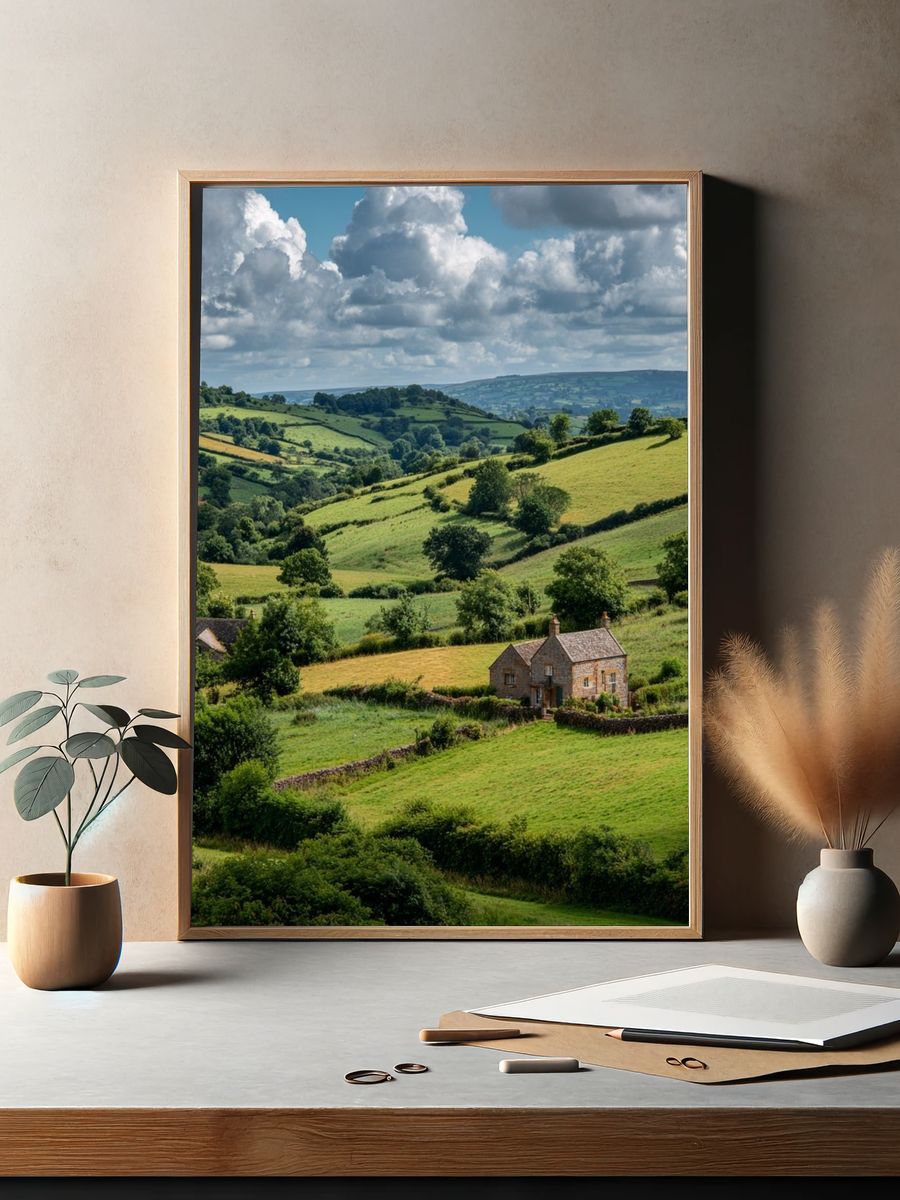 Rolling Green Hills Landscape Poster. — room view 2