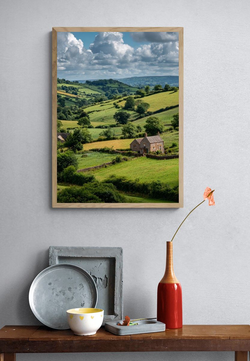 Rolling Green Hills Landscape Poster. — room view 3