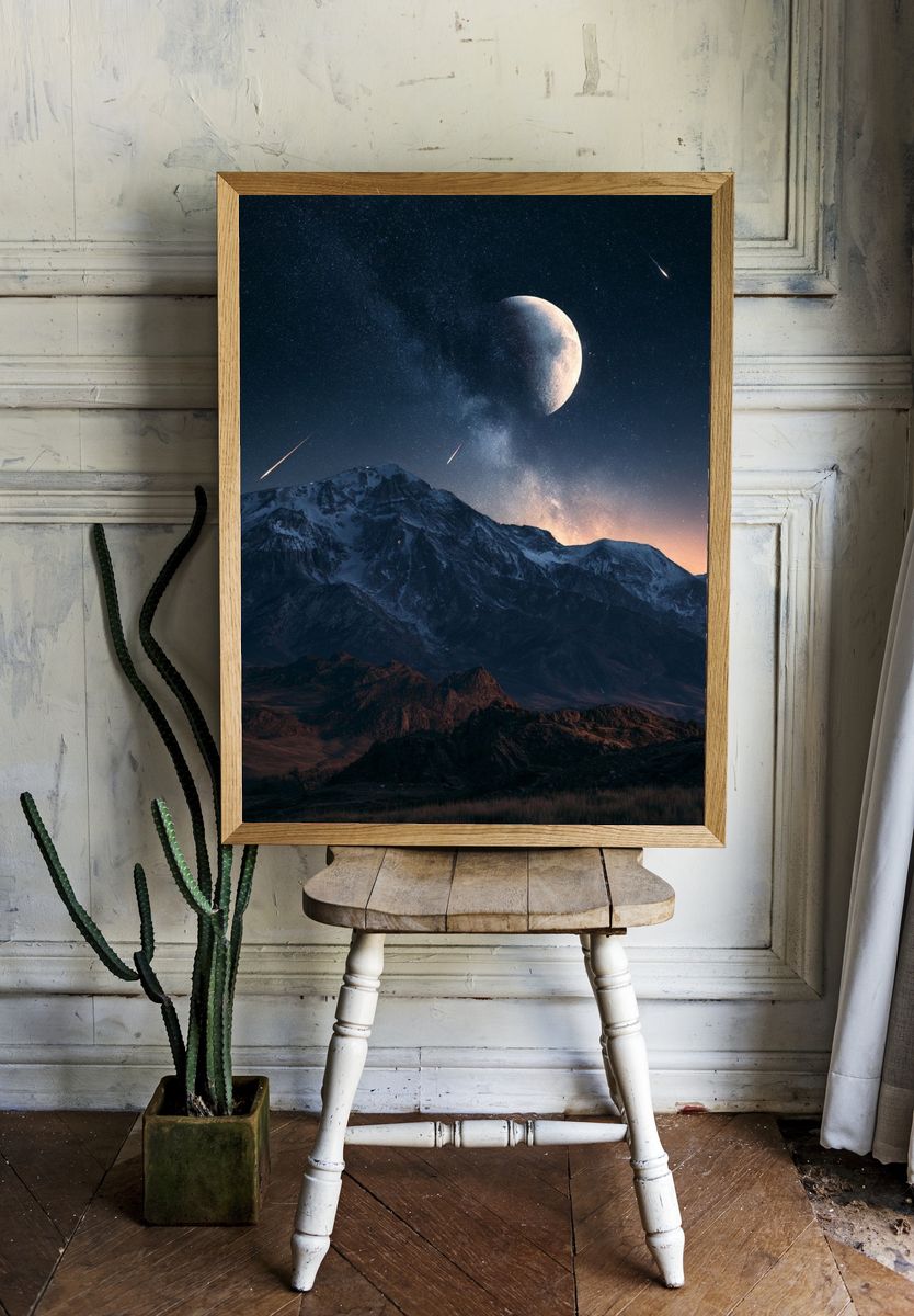 Moonlit Mountain Sky Poster. room preview