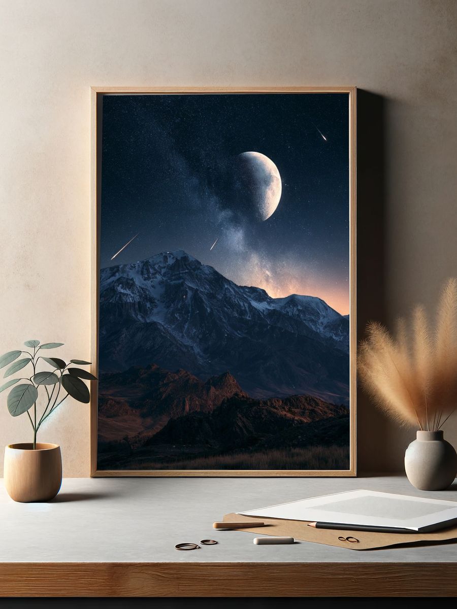 Moonlit Mountain Sky Poster. — room view 2