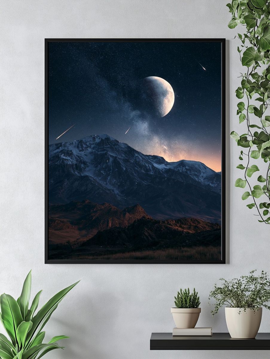 Moonlit Mountain Sky Poster. — room view 4