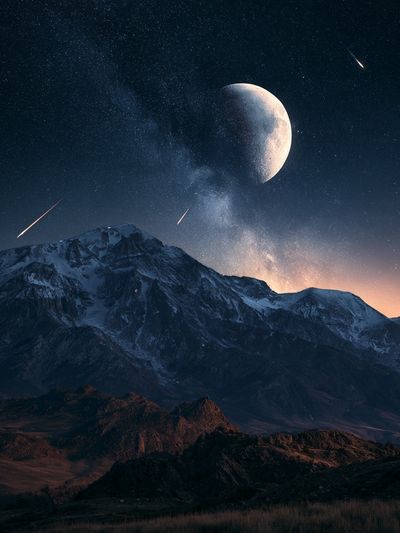 Moonlit Mountain Sky Poster. poster