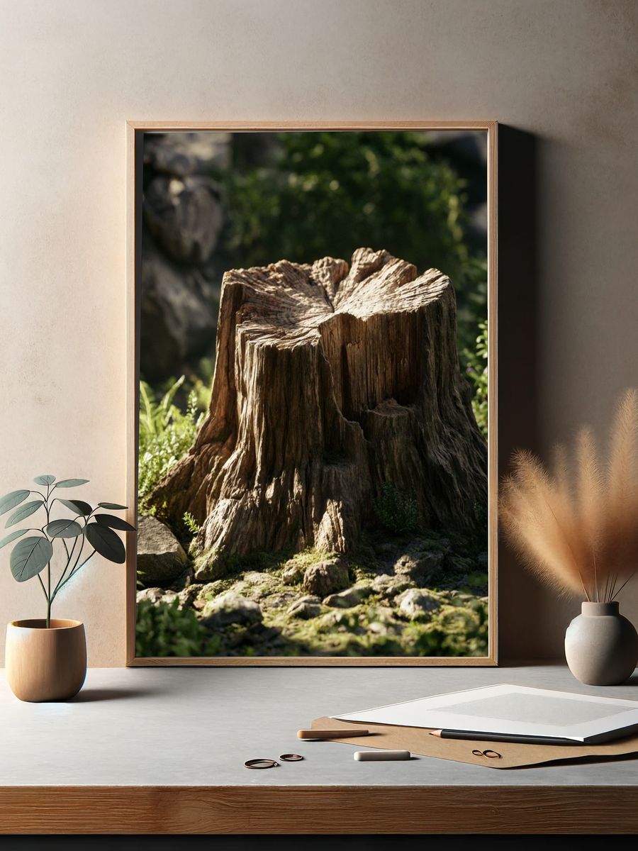 Forest Tree Stump Photography Print. — room view 2
