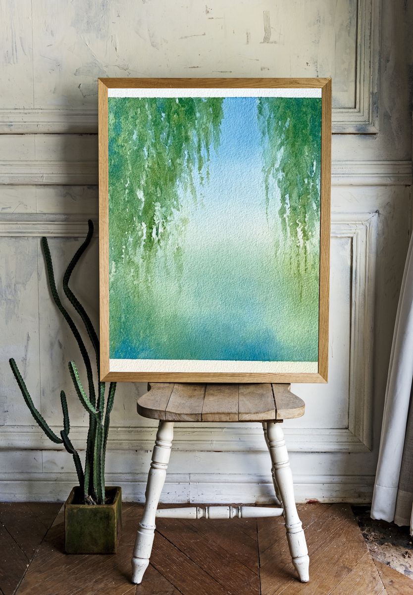 Willow Grove Watercolor Print. room preview