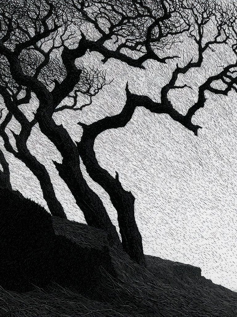 Twisted Tree Silhouette Print. poster detail