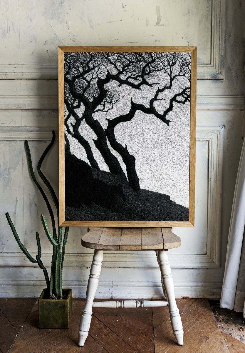 Twisted Tree Silhouette Print. room preview